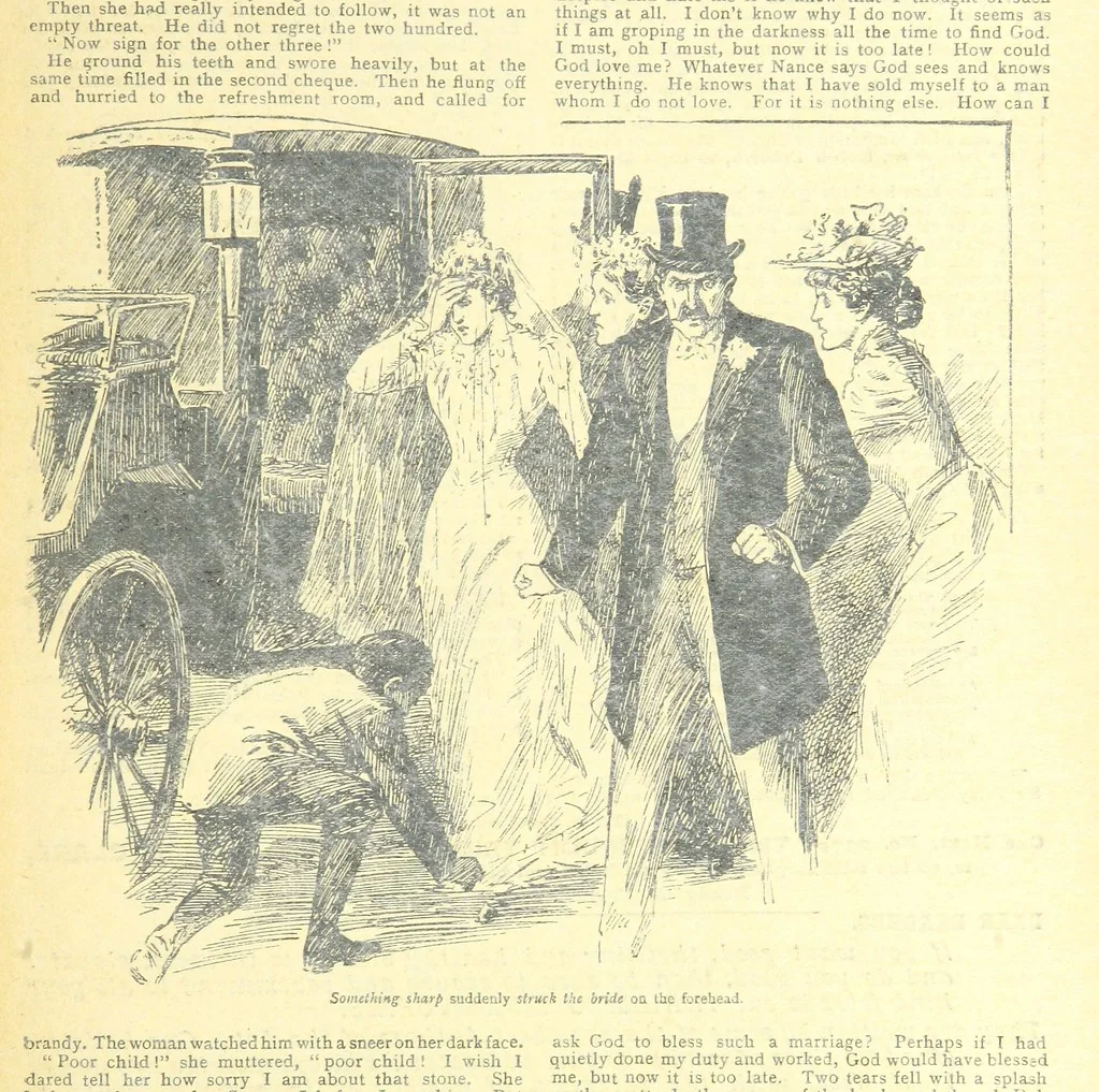An illustration from Thrilling Life Stories for the Masses, 1892, leaf 63