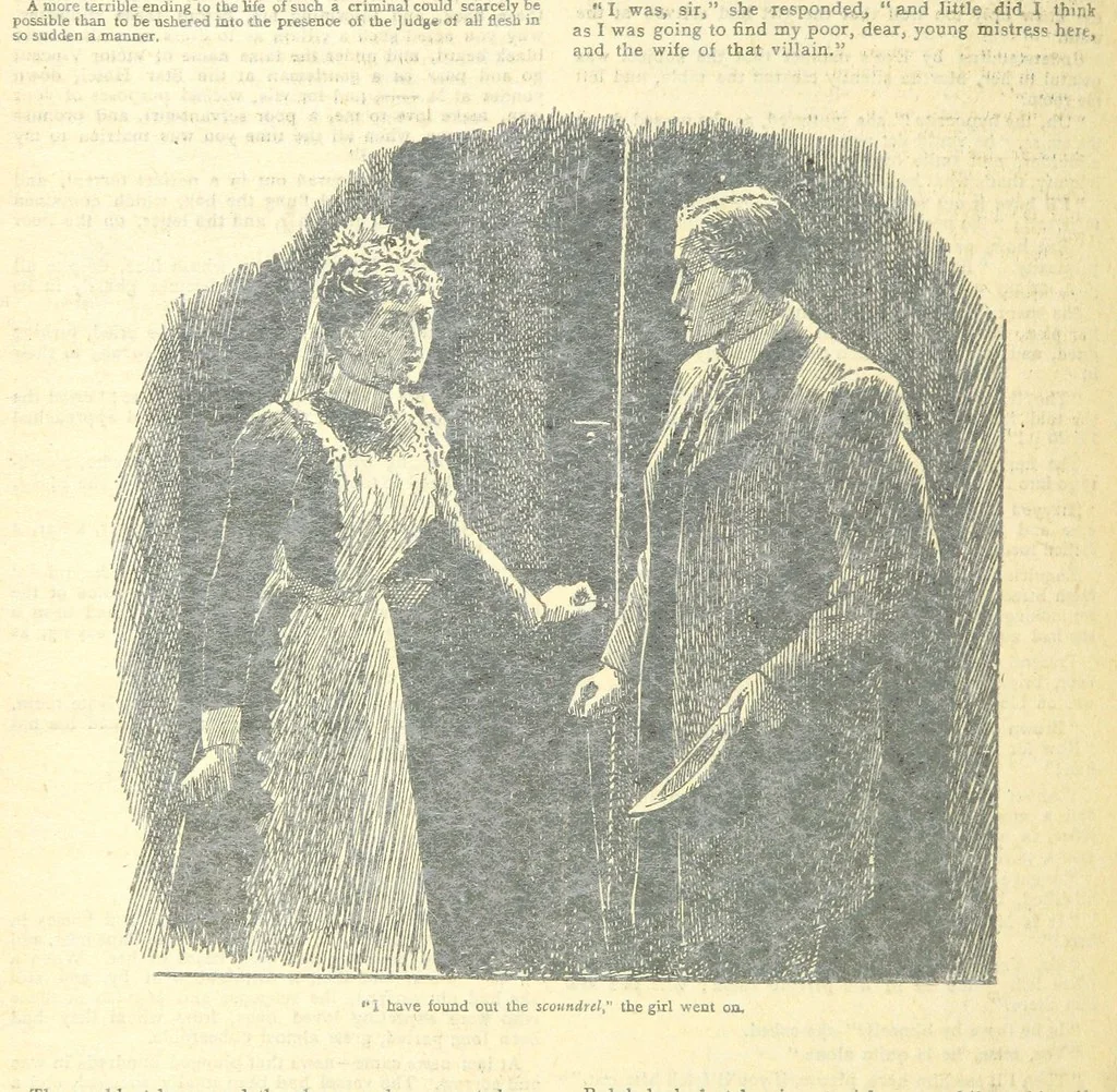 An illustration from Thrilling Life Stories for the Masses, 1892, leaf 102