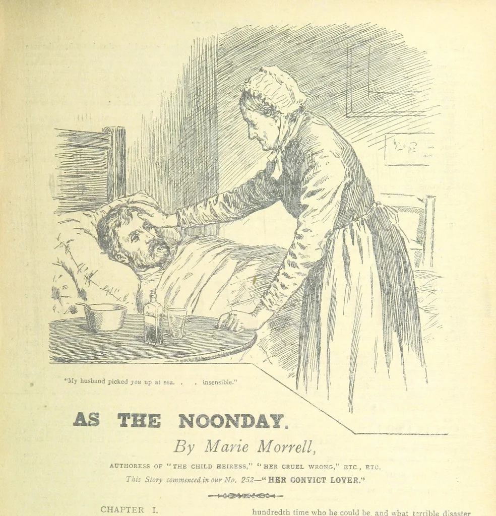 An illustration from Thrilling Life Stories for the Masses, 1892, leaf 109