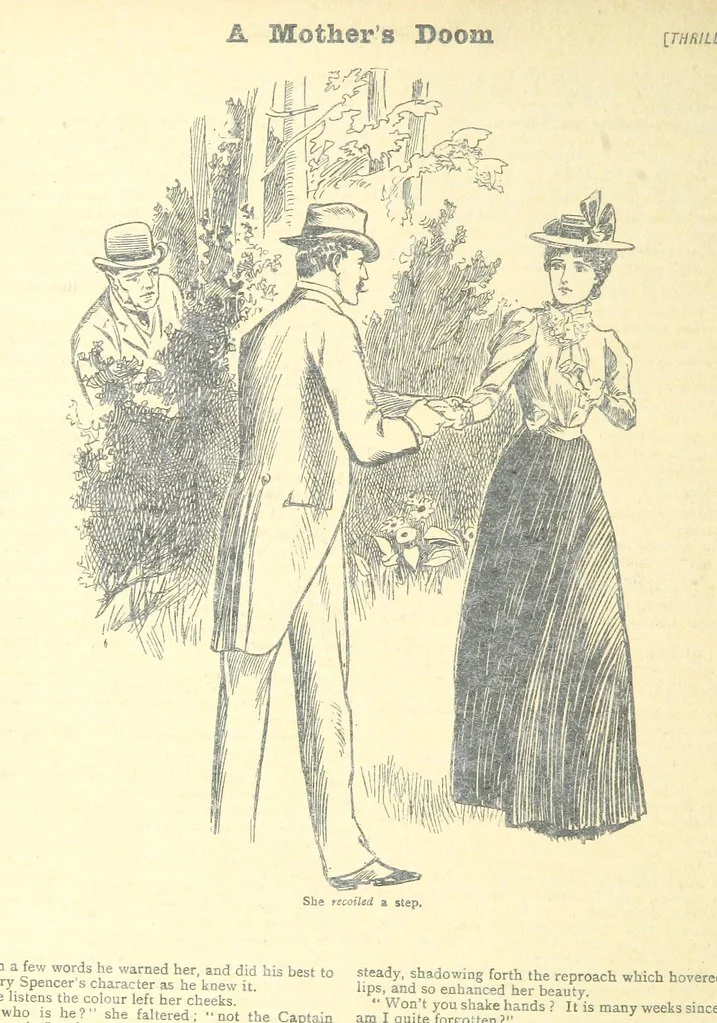 An illustration from Thrilling Life Stories for the Masses, 1892, leaf 220