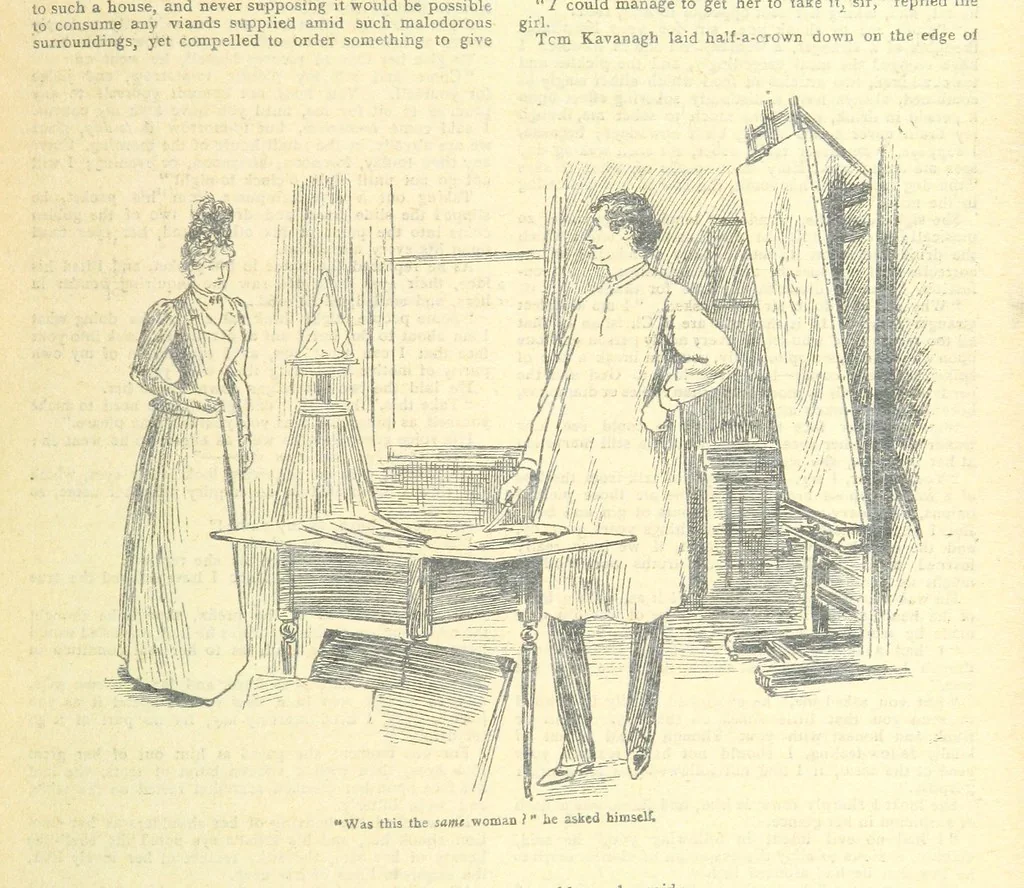 An illustration from Thrilling Life Stories for the Masses, 1892, leaf 231