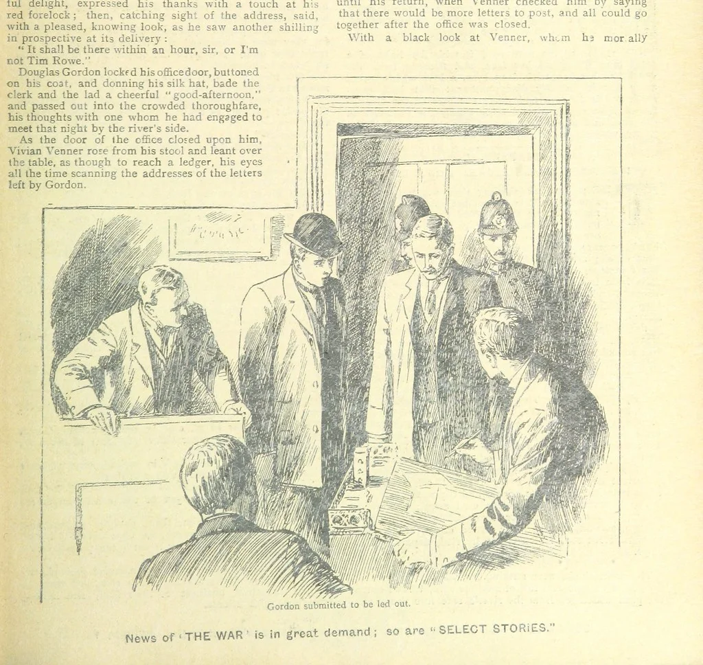 An illustration from Thrilling Life Stories for the Masses, 1892, leaf 29
