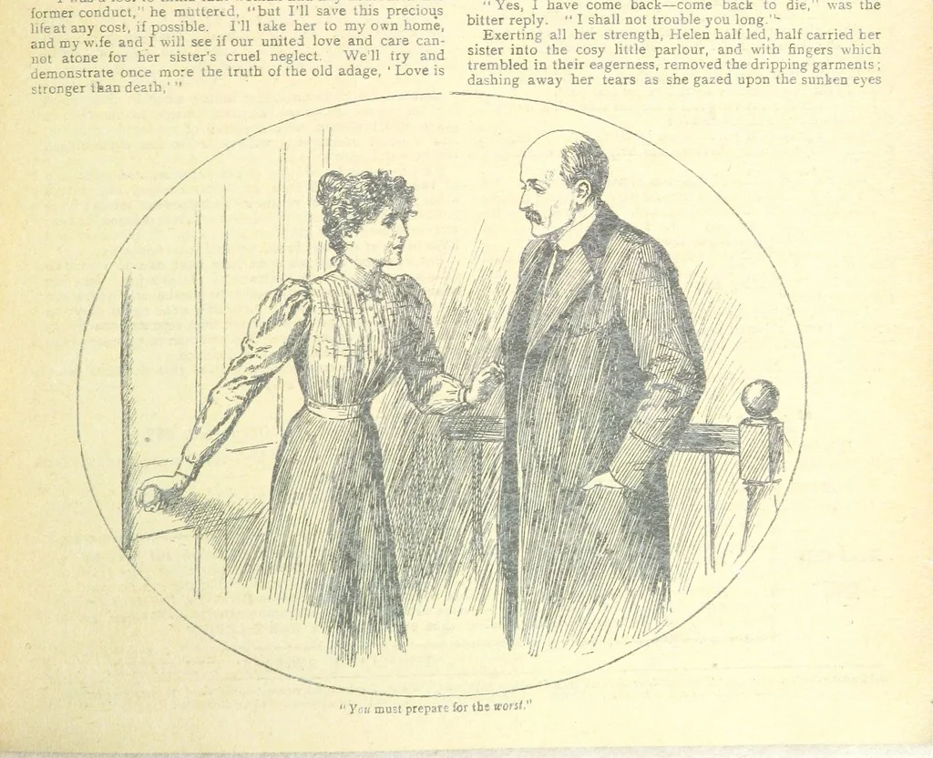 An illustration from Thrilling Life Stories for the Masses, 1892, leaf 343