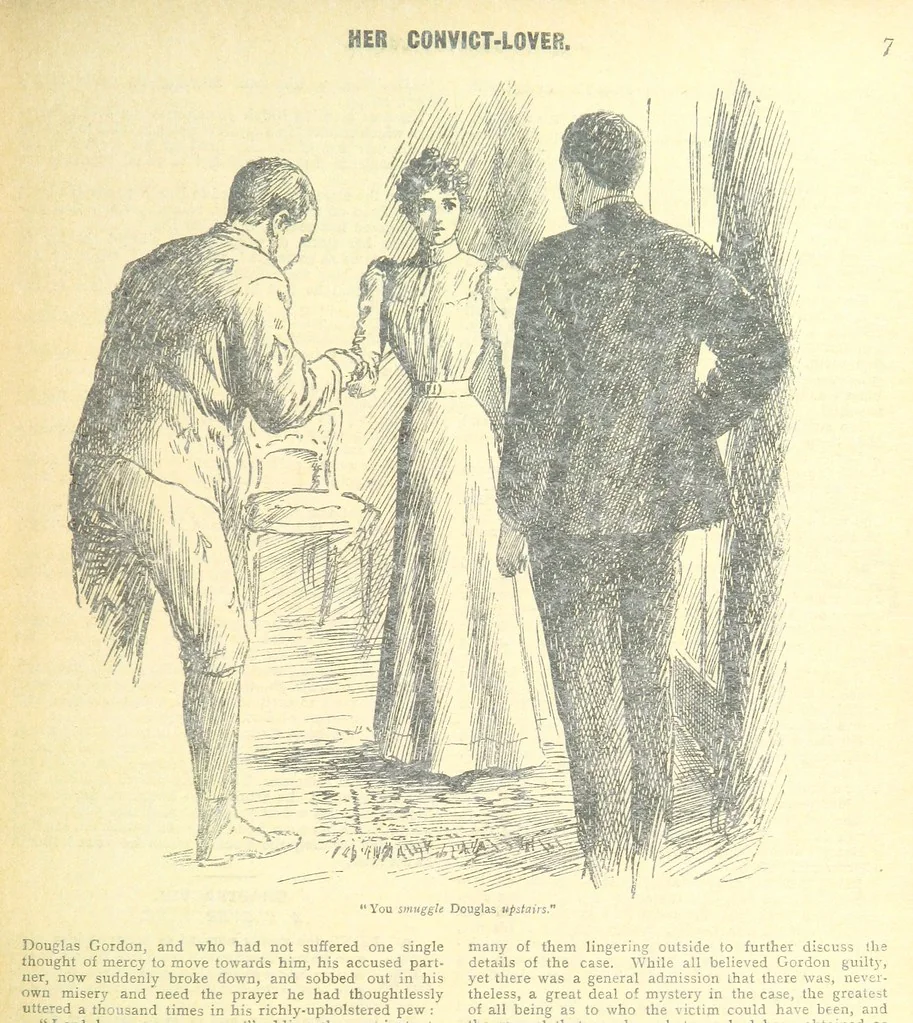 An illustration from Thrilling Life Stories for the Masses, 1892, leaf 35