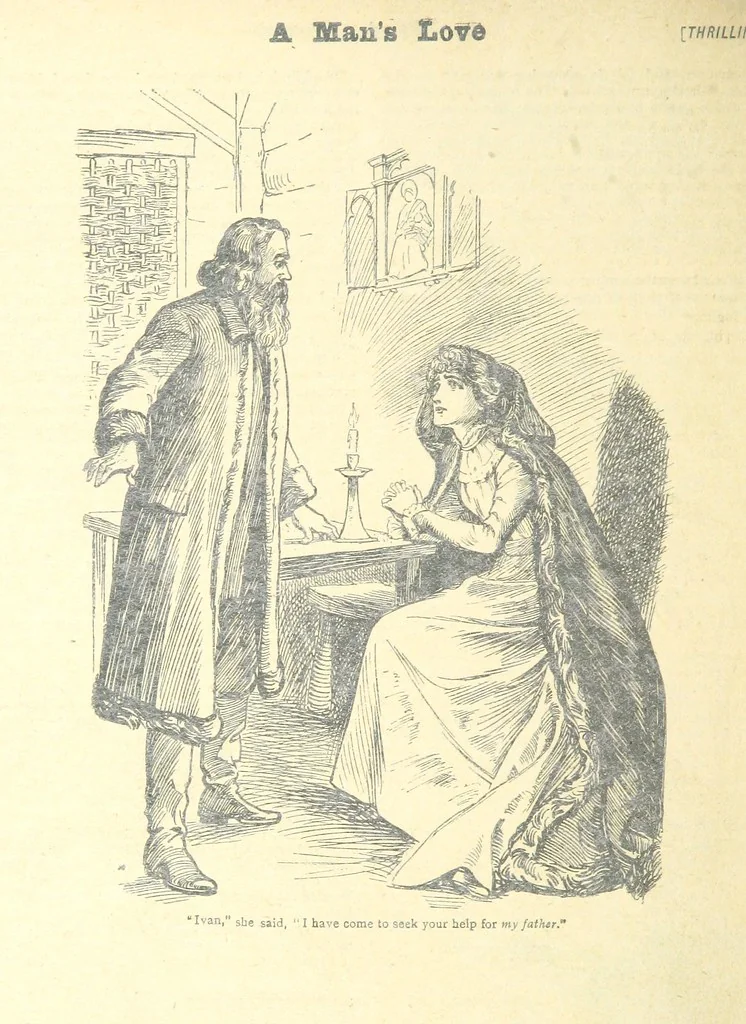 An illustration from Thrilling Life Stories for the Masses, 1892, leaf 352