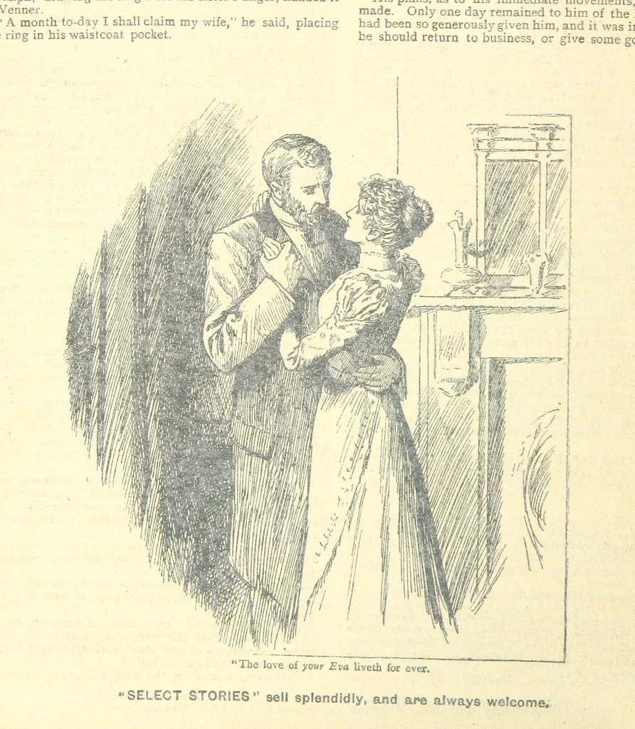 An illustration from Thrilling Life Stories for the Masses, 1892, leaf 54
