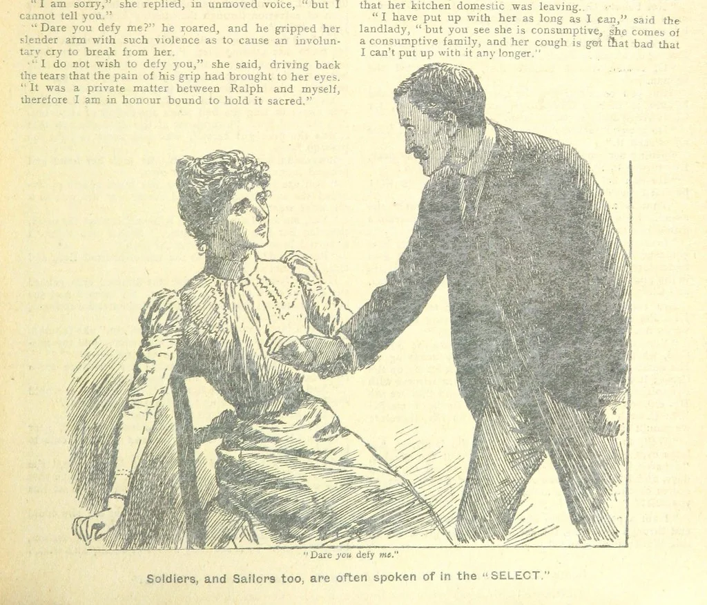 An illustration from Thrilling Life Stories for the Masses, 1892, leaf 91