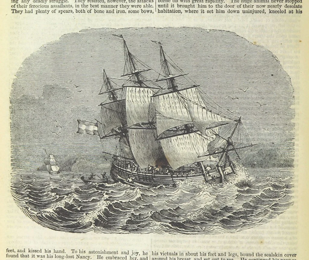 An illustration from Tales of Shipwrecks and Adventures at Sea: ... with celebrated voyages, amusing tales ... and ... anecdotes. Illustrated with ... engravings ... Edited by J. L. No. 1-59, 1846, leaf 120