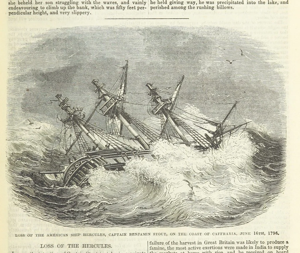 An illustration from Tales of Shipwrecks and Adventures at Sea: ... with celebrated voyages, amusing tales ... and ... anecdotes. Illustrated with ... engravings ... Edited by J. L. No. 1-59, 1846, leaf 217