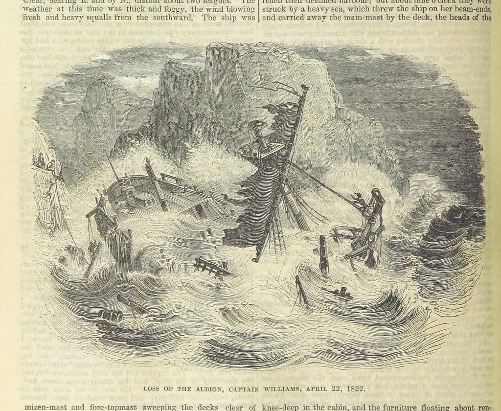 An illustration from Tales of Shipwrecks and Adventures at Sea: ... with celebrated voyages, amusing tales ... and ... anecdotes. Illustrated with ... engravings ... Edited by J. L. No. 1-59, 1846, leaf 344