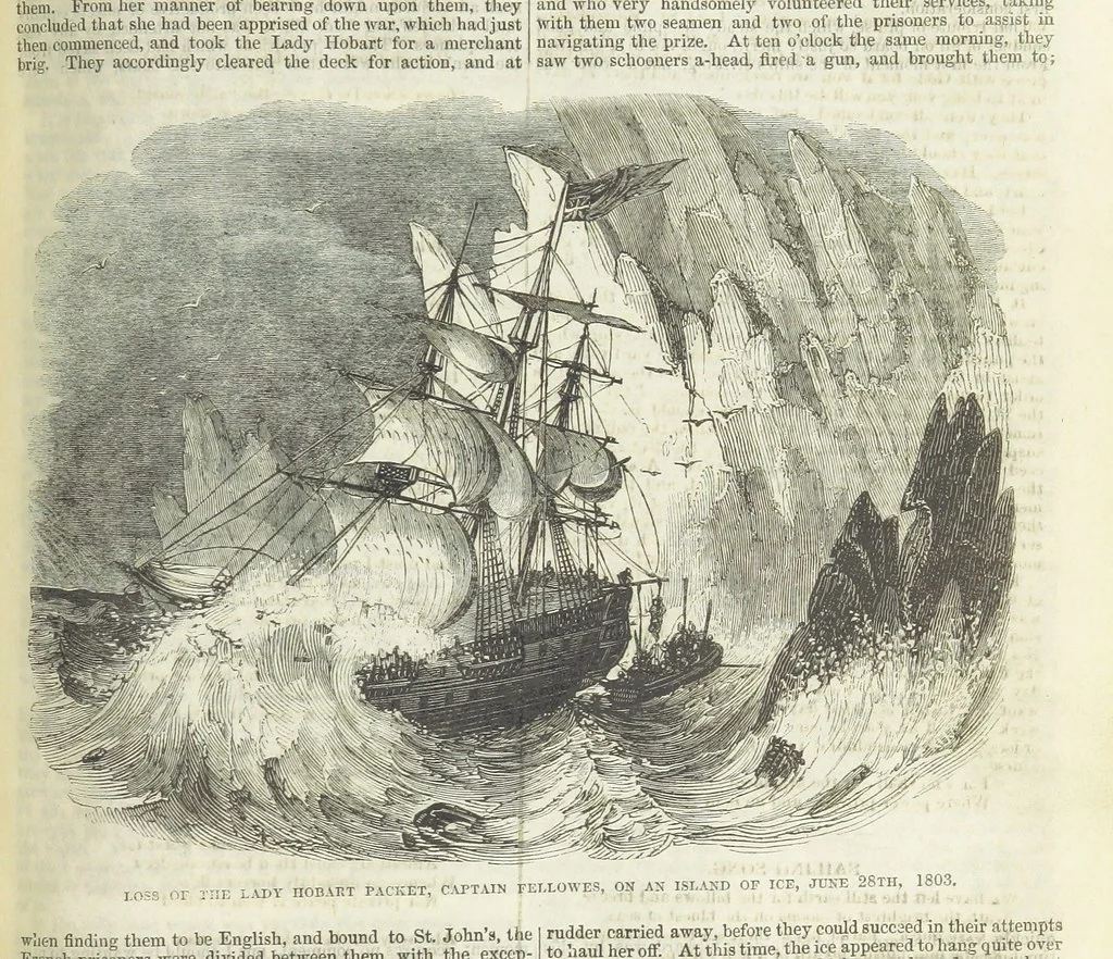 An illustration from Tales of Shipwrecks and Adventures at Sea: ... with celebrated voyages, amusing tales ... and ... anecdotes. Illustrated with ... engravings ... Edited by J. L. No. 1-59, 1846, leaf 385