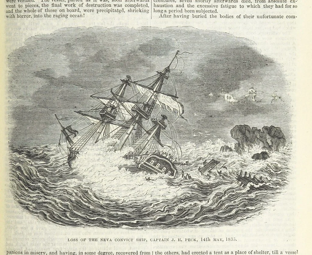 An illustration from Tales of Shipwrecks and Adventures at Sea: ... with celebrated voyages, amusing tales ... and ... anecdotes. Illustrated with ... engravings ... Edited by J. L. No. 1-59, 1846, leaf 505
