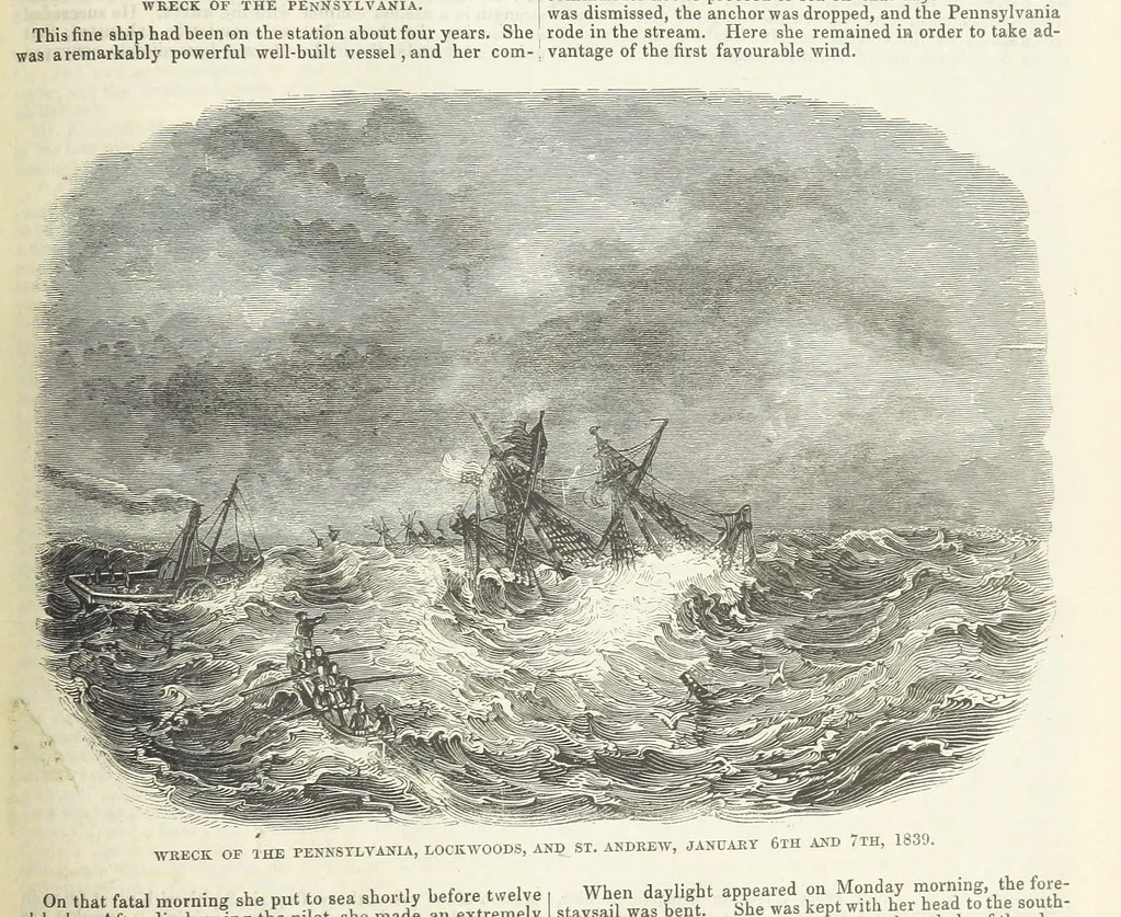 An illustration from Tales of Shipwrecks and Adventures at Sea: ... with celebrated voyages, amusing tales ... and ... anecdotes. Illustrated with ... engravings ... Edited by J. L. No. 1-59, 1846, leaf 593
