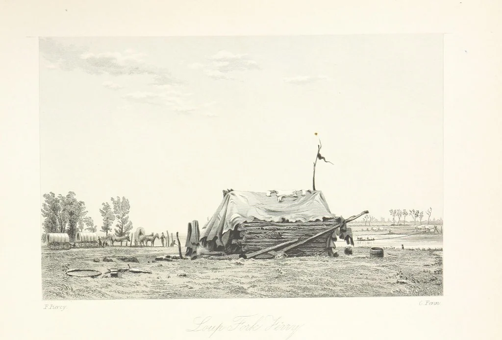 An illustration from Route from Liverpool to Great Salt Lake Valley illustrated ... from sketches ... by Frederick Piercy, and containing a map of the overland portion of the journey. Edited by J. Linforth. [With plates, including portraits, 1855, leaf 189