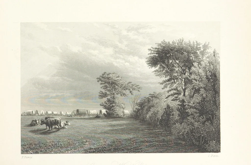 An illustration from Route from Liverpool to Great Salt Lake Valley illustrated ... from sketches ... by Frederick Piercy, and containing a map of the overland portion of the journey. Edited by J. Linforth. [With plates, including portraits, 1855, leaf 189