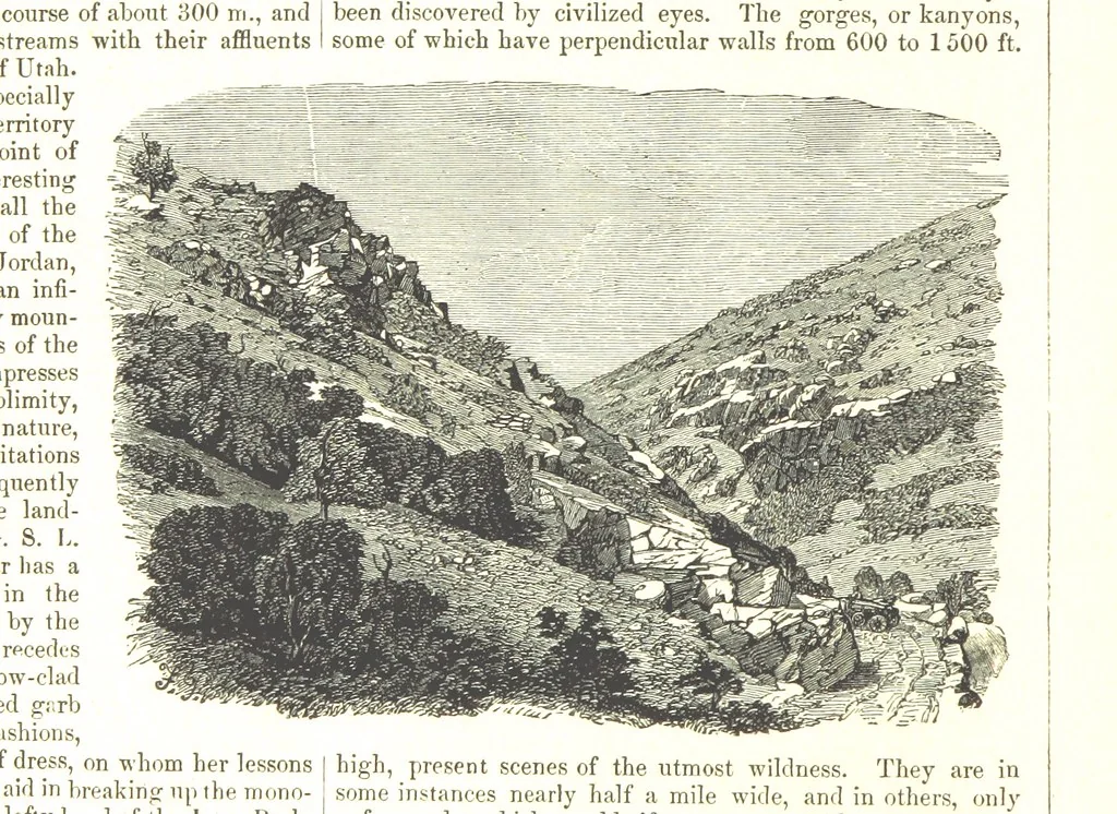 An illustration from Route from Liverpool to Great Salt Lake Valley illustrated ... from sketches ... by Frederick Piercy, and containing a map of the overland portion of the journey. Edited by J. Linforth. [With plates, including portraits, 1855, leaf 222