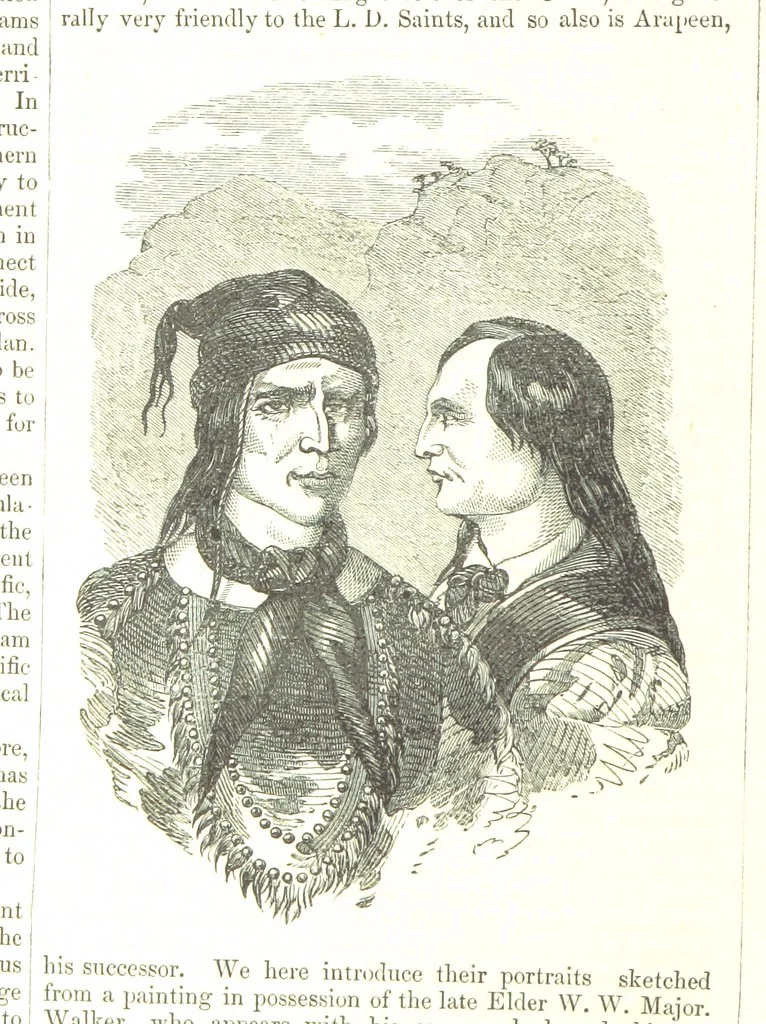 An illustration from Route from Liverpool to Great Salt Lake Valley illustrated ... from sketches ... by Frederick Piercy, and containing a map of the overland portion of the journey. Edited by J. Linforth. [With plates, including portraits, 1855, leaf 224