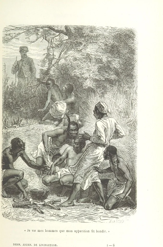An illustration from Dernier Journal du docteur David Livingstone relatant des explorations et découvertes de 1866 à 1873, suivi du récit de ses derniers moments rédigé d'après le rapport de ... Chouma et Souzi par H. Waller. ... Ouvrage traduit de l'anglais ... par Mme. H. Loreau et contenant 60 gravures et 4 cartes, 1876, leaf 101