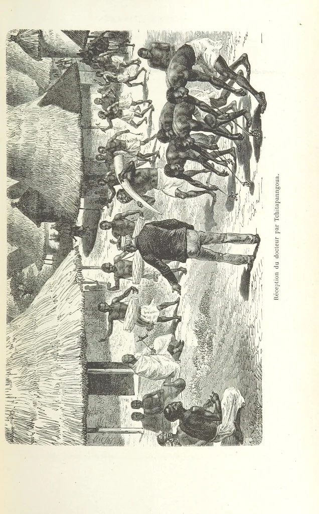 An illustration from Dernier Journal du docteur David Livingstone relatant des explorations et découvertes de 1866 à 1873, suivi du récit de ses derniers moments rédigé d'après le rapport de ... Chouma et Souzi par H. Waller. ... Ouvrage traduit de l'anglais ... par Mme. H. Loreau et contenant 60 gravures et 4 cartes, 1876, leaf 221