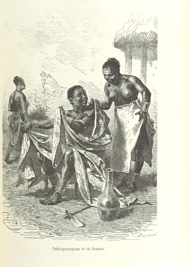 An illustration from Dernier Journal du docteur David Livingstone relatant des explorations et découvertes de 1866 à 1873, suivi du récit de ses derniers moments rédigé d'après le rapport de ... Chouma et Souzi par H. Waller. ... Ouvrage traduit de l'anglais ... par Mme. H. Loreau et contenant 60 gravures et 4 cartes, 1876, leaf 225