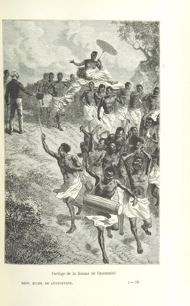 An illustration from Dernier Journal du docteur David Livingstone relatant des explorations et découvertes de 1866 à 1873, suivi du récit de ses derniers moments rédigé d'après le rapport de ... Chouma et Souzi par H. Waller. ... Ouvrage traduit de l'anglais ... par Mme. H. Loreau et contenant 60 gravures et 4 cartes, 1876, leaf 293