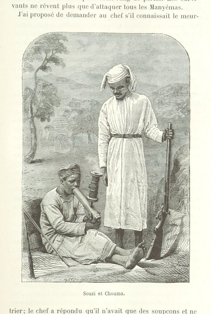 An illustration from Dernier Journal du docteur David Livingstone relatant des explorations et découvertes de 1866 à 1873, suivi du récit de ses derniers moments rédigé d'après le rapport de ... Chouma et Souzi par H. Waller. ... Ouvrage traduit de l'anglais ... par Mme. H. Loreau et contenant 60 gravures et 4 cartes, 1876, leaf 477