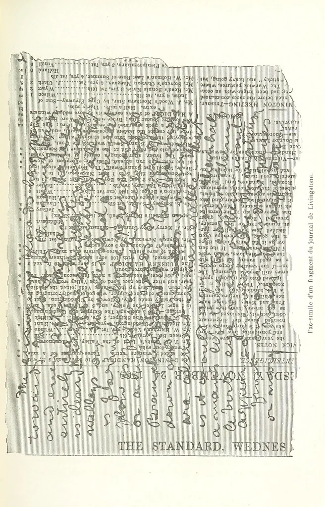 An illustration from Dernier Journal du docteur David Livingstone relatant des explorations et découvertes de 1866 à 1873, suivi du récit de ses derniers moments rédigé d'après le rapport de ... Chouma et Souzi par H. Waller. ... Ouvrage traduit de l'anglais ... par Mme. H. Loreau et contenant 60 gravures et 4 cartes, 1876, leaf 557