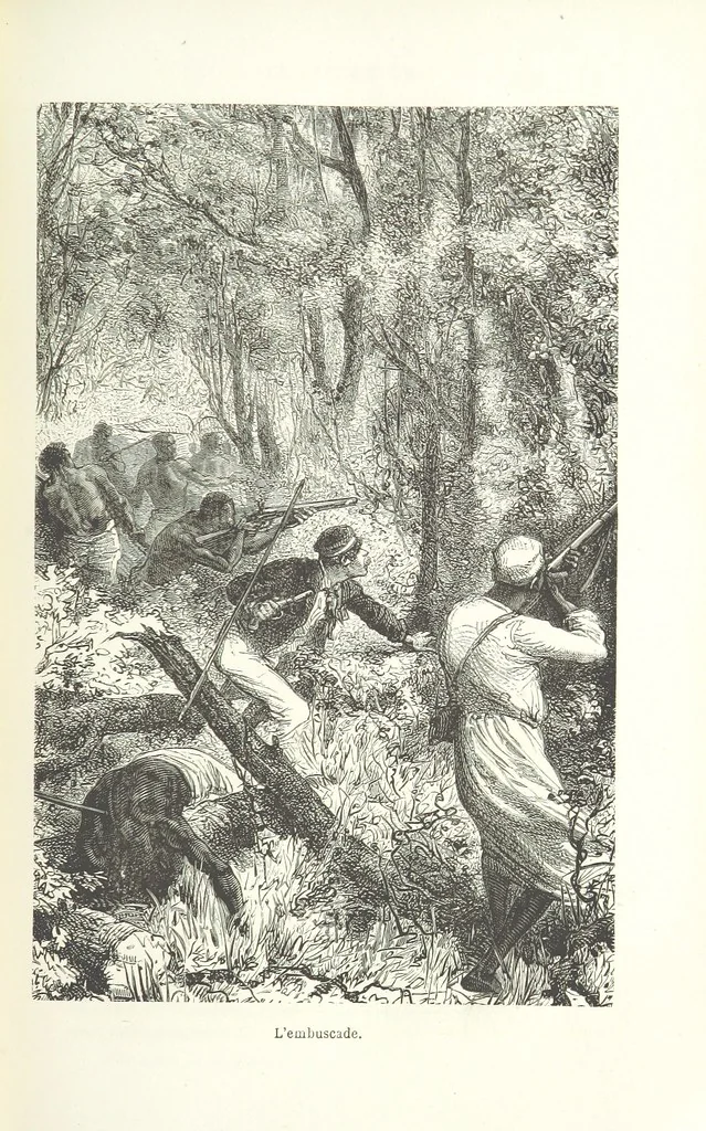An illustration from Dernier Journal du docteur David Livingstone relatant des explorations et découvertes de 1866 à 1873, suivi du récit de ses derniers moments rédigé d'après le rapport de ... Chouma et Souzi par H. Waller. ... Ouvrage traduit de l'anglais ... par Mme. H. Loreau et contenant 60 gravures et 4 cartes, 1876, leaf 599