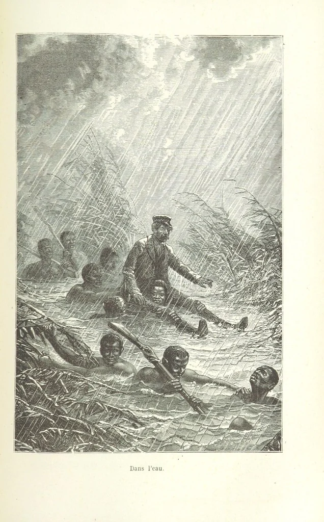 An illustration from Dernier Journal du docteur David Livingstone relatant des explorations et découvertes de 1866 à 1873, suivi du récit de ses derniers moments rédigé d'après le rapport de ... Chouma et Souzi par H. Waller. ... Ouvrage traduit de l'anglais ... par Mme. H. Loreau et contenant 60 gravures et 4 cartes, 1876, leaf 739