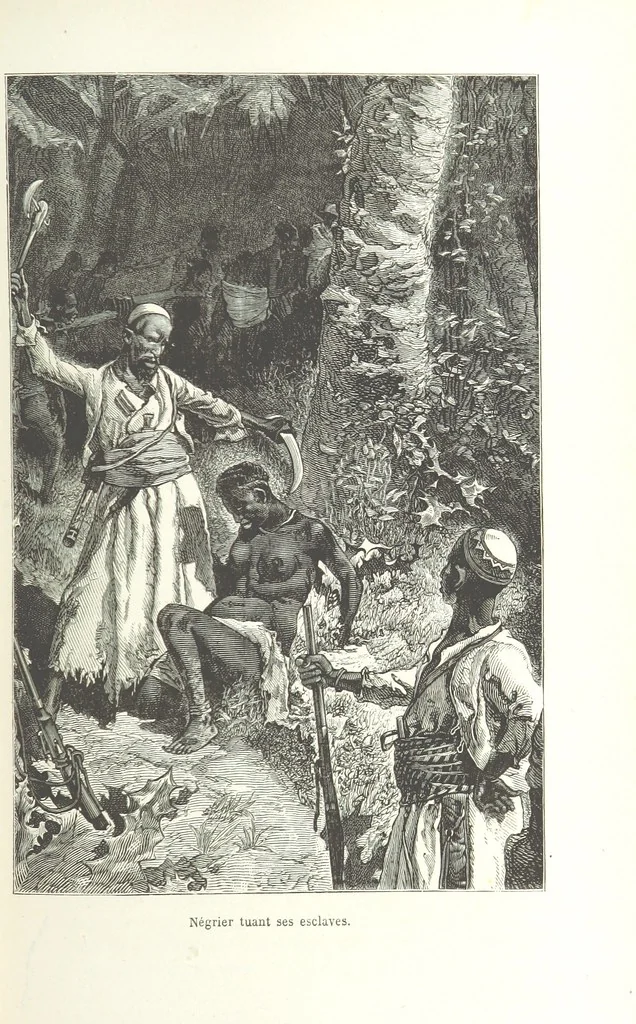 An illustration from Dernier Journal du docteur David Livingstone relatant des explorations et découvertes de 1866 à 1873, suivi du récit de ses derniers moments rédigé d'après le rapport de ... Chouma et Souzi par H. Waller. ... Ouvrage traduit de l'anglais ... par Mme. H. Loreau et contenant 60 gravures et 4 cartes, 1876, leaf 83
