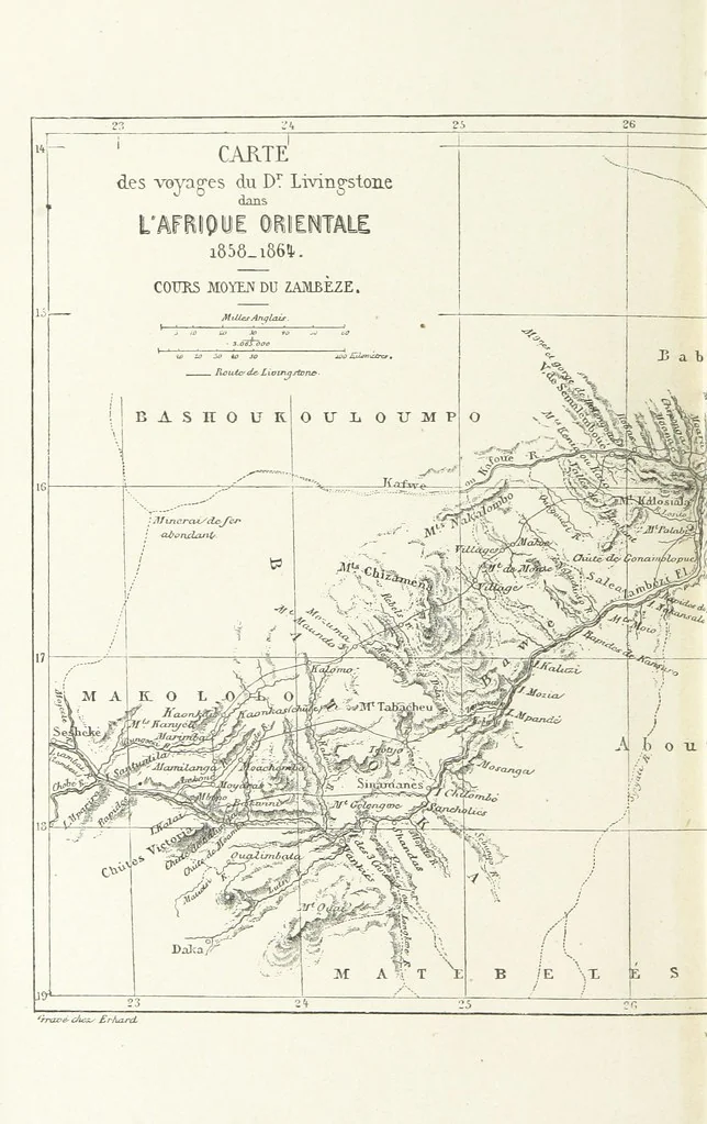 An illustration from Explorations du Zambèse et de ses affluents ... Ouvrage traduit de l'Anglais ... par Mme H. Loreau, contenant 47 gravures et 4 cartes, 1866, leaf 638