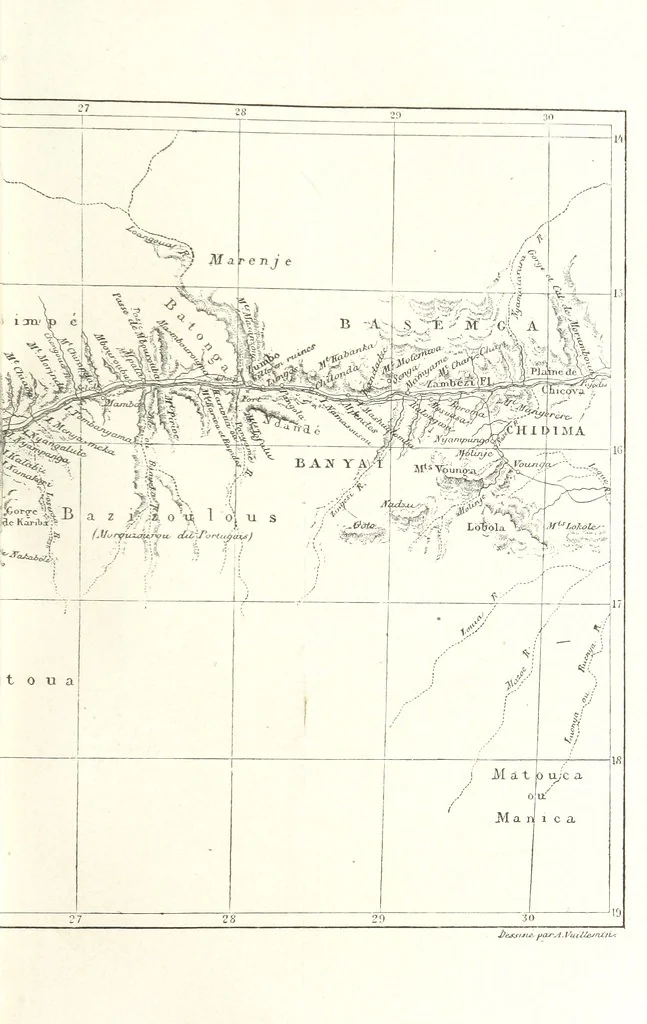 An illustration from Explorations du Zambèse et de ses affluents ... Ouvrage traduit de l'Anglais ... par Mme H. Loreau, contenant 47 gravures et 4 cartes, 1866, leaf 639