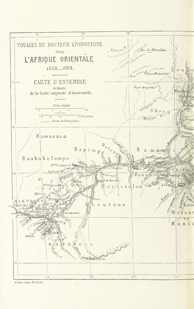 An illustration from Explorations du Zambèse et de ses affluents ... Ouvrage traduit de l'Anglais ... par Mme H. Loreau, contenant 47 gravures et 4 cartes, 1866, leaf 642