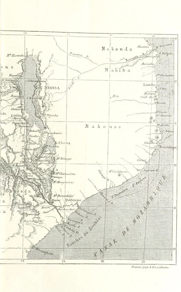 An illustration from Explorations du Zambèse et de ses affluents ... Ouvrage traduit de l'Anglais ... par Mme H. Loreau, contenant 47 gravures et 4 cartes, 1866, leaf 643