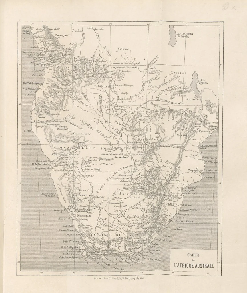 An illustration from Explorations du Zambèse et de ses affluents ... Ouvrage traduit de l'Anglais ... par Mme H. Loreau, contenant 47 gravures et 4 cartes, 1866, leaf 645