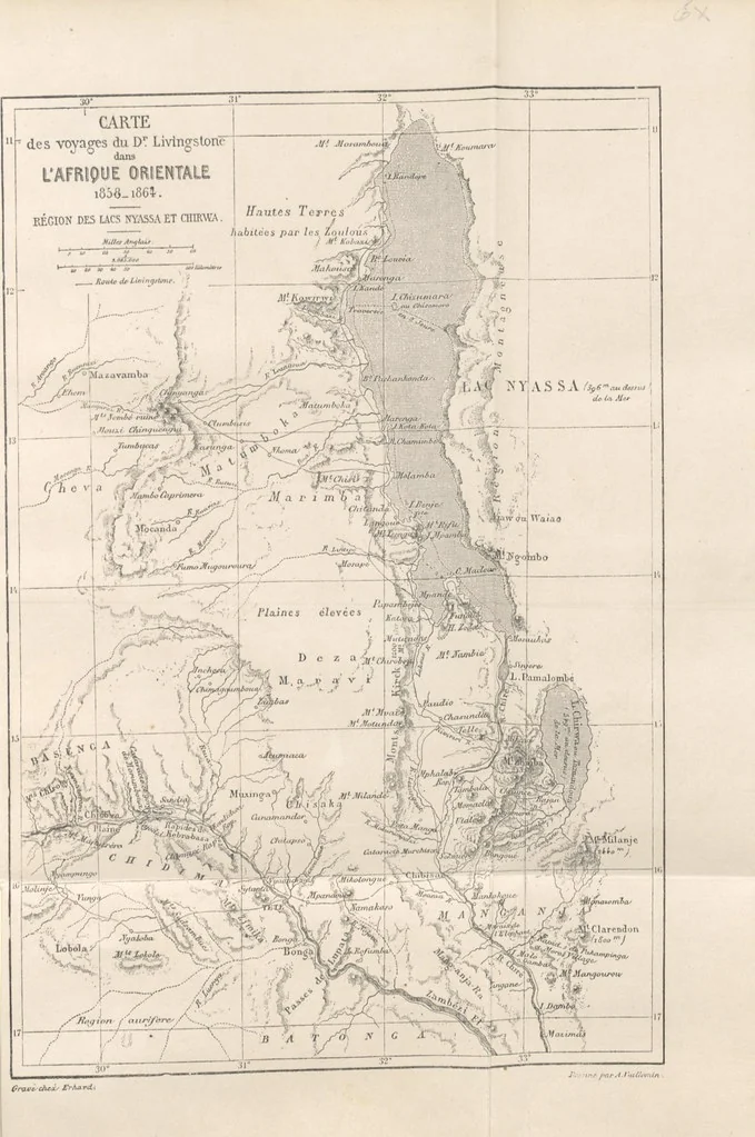 An illustration from Explorations du Zambèse et de ses affluents ... Ouvrage traduit de l'Anglais ... par Mme H. Loreau, contenant 47 gravures et 4 cartes, 1866, leaf 647