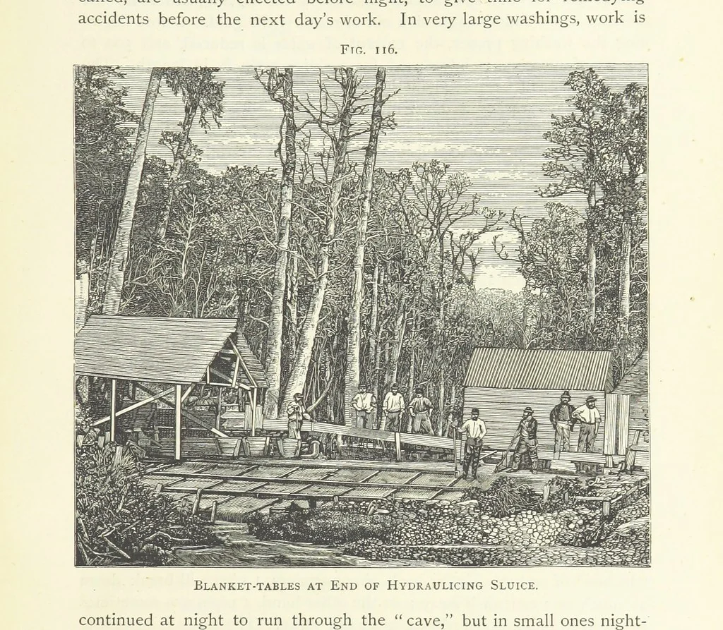 An illustration from Gold: its occurrence and extraction. Embracing the geographical and geological distribution ... of gold-bearing rocks; ... a bibliography of the subject; and a glossary of English and foreign technical terms ... With ... maps, etc, 1882, leaf 1035