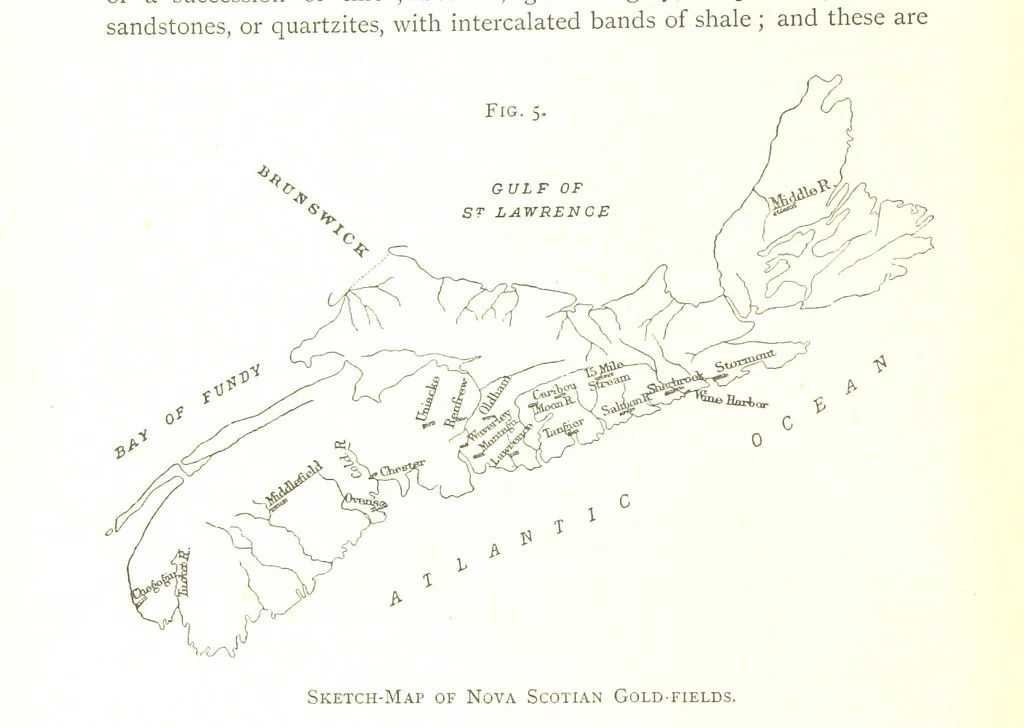 An illustration from Gold: its occurrence and extraction. Embracing the geographical and geological distribution ... of gold-bearing rocks; ... a bibliography of the subject; and a glossary of English and foreign technical terms ... With ... maps, etc, 1882, leaf 124