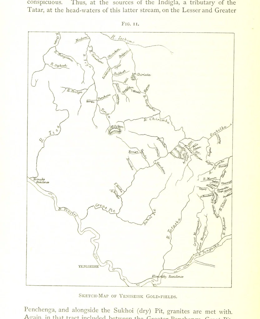 An illustration from Gold: its occurrence and extraction. Embracing the geographical and geological distribution ... of gold-bearing rocks; ... a bibliography of the subject; and a glossary of English and foreign technical terms ... With ... maps, etc, 1882, leaf 444