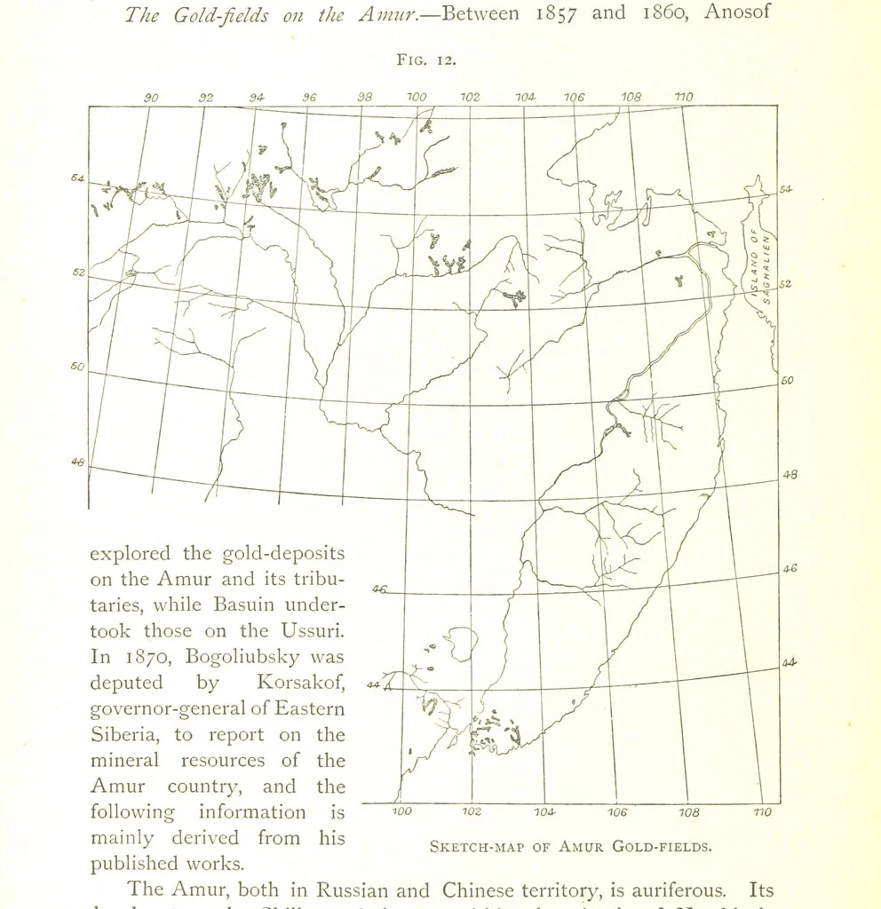 An illustration from Gold: its occurrence and extraction. Embracing the geographical and geological distribution ... of gold-bearing rocks; ... a bibliography of the subject; and a glossary of English and foreign technical terms ... With ... maps, etc, 1882, leaf 460
