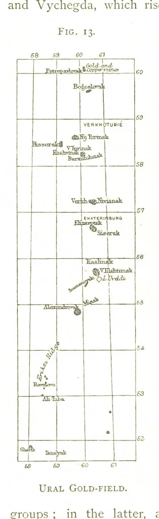An illustration from Gold: its occurrence and extraction. Embracing the geographical and geological distribution ... of gold-bearing rocks; ... a bibliography of the subject; and a glossary of English and foreign technical terms ... With ... maps, etc, 1882, leaf 472