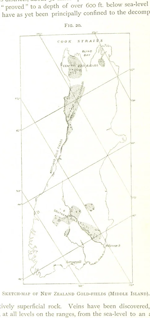 An illustration from Gold: its occurrence and extraction. Embracing the geographical and geological distribution ... of gold-bearing rocks; ... a bibliography of the subject; and a glossary of English and foreign technical terms ... With ... maps, etc, 1882, leaf 568
