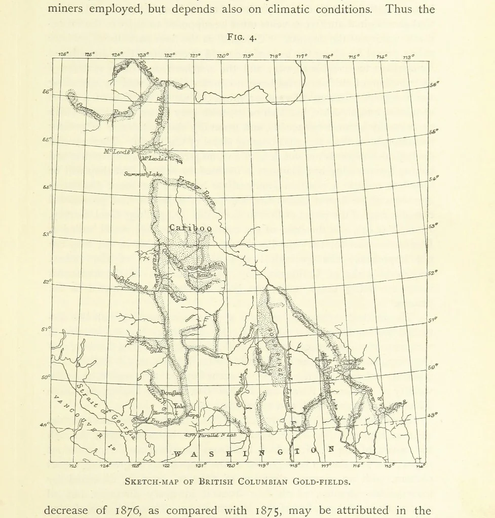 An illustration from Gold: its occurrence and extraction. Embracing the geographical and geological distribution ... of gold-bearing rocks; ... a bibliography of the subject; and a glossary of English and foreign technical terms ... With ... maps, etc, 1882, leaf 77