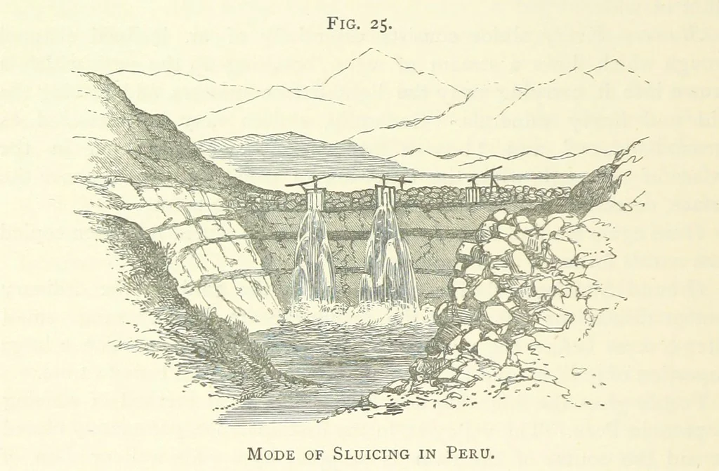 An illustration from Practical Gold-Mining: a comprehensive treatise on ... gold-bearing gravels, rocks and ores, and the methods by which the gold is extracted ... With ... plates, etc. [With a bibliography, 1889, leaf 208