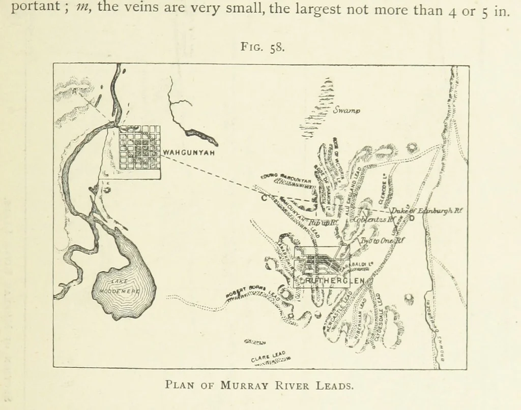An illustration from Practical Gold-Mining: a comprehensive treatise on ... gold-bearing gravels, rocks and ores, and the methods by which the gold is extracted ... With ... plates, etc. [With a bibliography, 1889, leaf 293