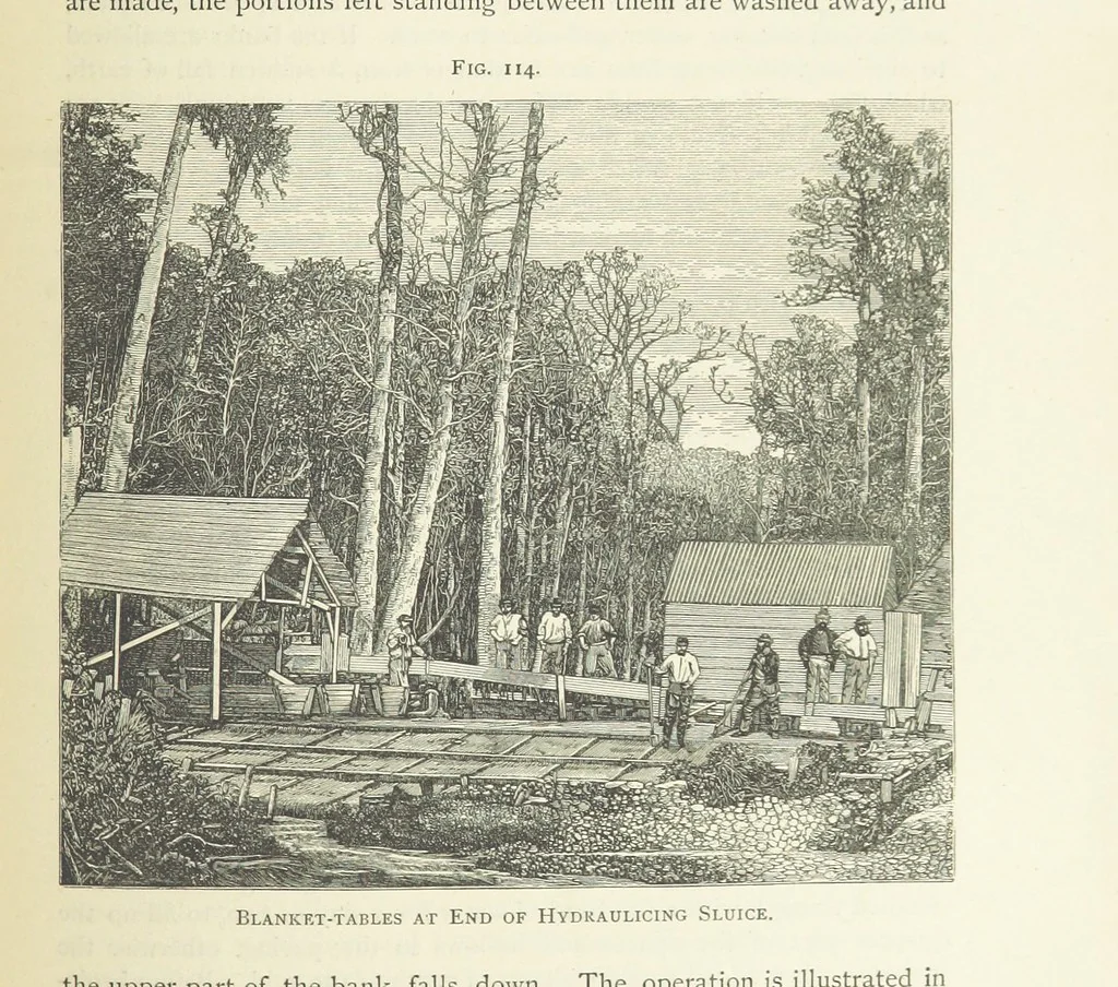 An illustration from Practical Gold-Mining: a comprehensive treatise on ... gold-bearing gravels, rocks and ores, and the methods by which the gold is extracted ... With ... plates, etc. [With a bibliography, 1889, leaf 393