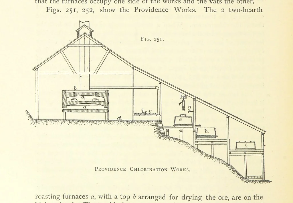 An illustration from Practical Gold-Mining: a comprehensive treatise on ... gold-bearing gravels, rocks and ores, and the methods by which the gold is extracted ... With ... plates, etc. [With a bibliography, 1889, leaf 678