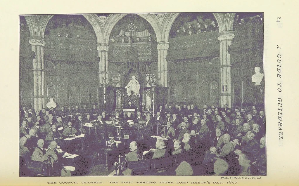 An illustration from A Guide to the Guildhall of the City of London. Together with a short account of its historic associations, and the municipal work carried on therein ... Compiled by John James Baddeley, 1898, leaf 94