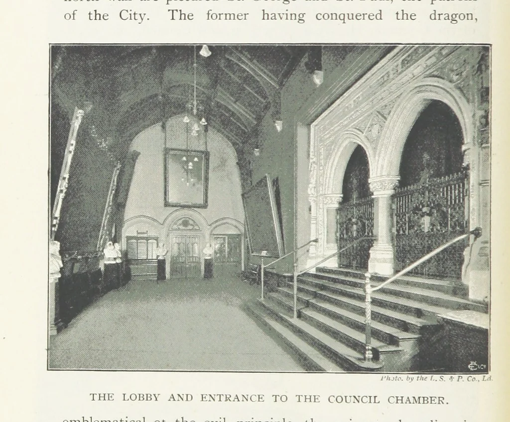 An illustration from The Guildhall of the City of London ... Compiled by John James Baddeley ... Second edition, 1899, leaf 82