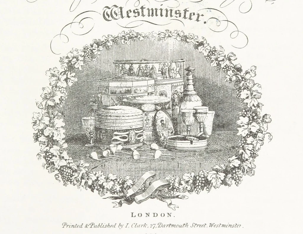 An illustration from A Description of the Westminster Tobacco Box ... Compiled by [John E. Smith, for] the Overseers for 1887, etc. (Pt. I. A reproduction of the ... account, engravings ... published in ... 1824; Pt. II. Notes on the office of Overseer; extracts from the accounts of the overseers ... 1561-1590; ... copies of the inscriptions ... & ornaments ... to 1887, etc.), 1887, leaf 13